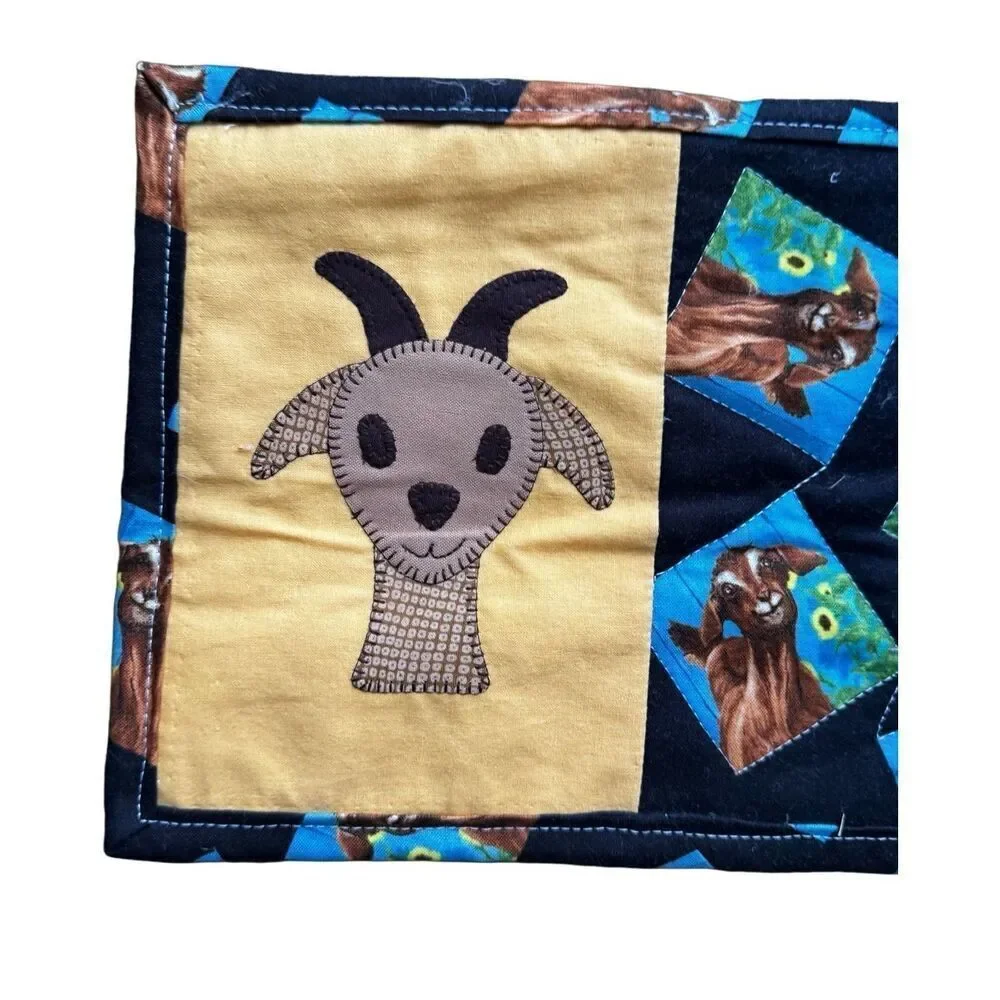 Adorable Handmade Embriodered Kitchen‎ Trivets Goats Farm Country